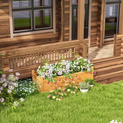 Hivvago Wooden Rectangular Garden Bed With Drainage System-natural
