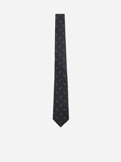 Shop Gucci Horsebit Jacquard Silk Tie In Black,medium Grey,gold