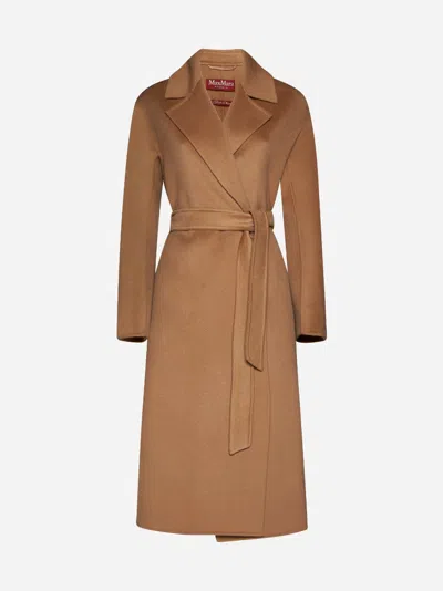 Max Mara Cles Belted Wool-blend Coat In Camel