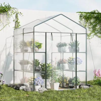 Hivvago Walk-in Greenhouse With 4 Tiers 8 Shelves Pvc Cover Roll-up Zippered Door