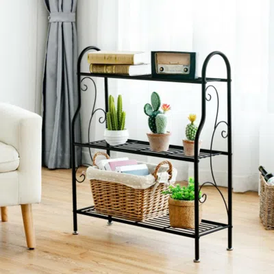 Hivvago 3-tier Scrollwork Designed Metal Plant Stand-black