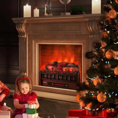 Hivvago 20 Inch Electric Fireplace Heater With Realistic Pinewood Ember Bed-black