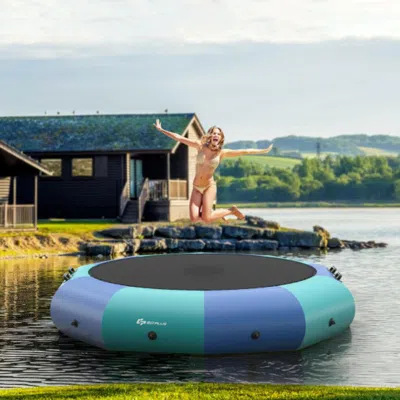 Hivvago 10 Feet Inflatable Splash Padded Water Bouncer Trampoline-blue