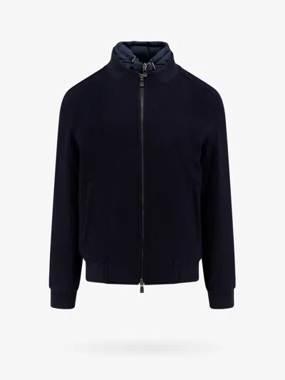 Corneliani Knitted-sleeve Zipped Jacket In Blue