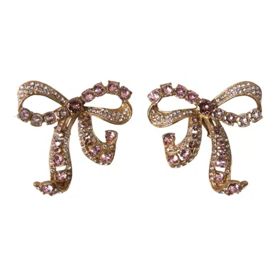 Dolce & Gabbana Gold Brass Pink Clear Crystal Bow Fiocchi Christmas In Pink