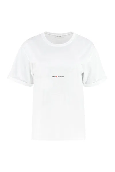 Shop Saint Laurent Cotton Crew-neck T-shirt In White