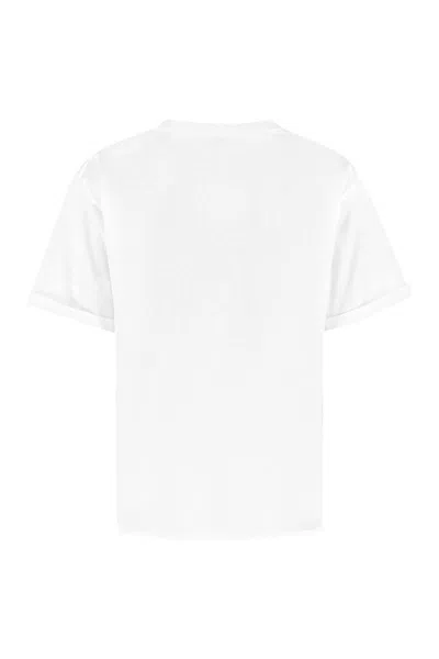 Saint Laurent Basic White T-shirt With Miiddle Logo Print In Cotton Woman In White