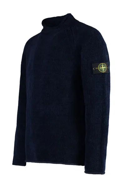 Shop Stone Island Cotton Turtleneck Sweater In Blue