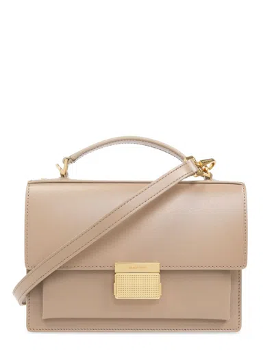 Golden Goose Deluxe Brand Structured Handbag With Gold-tone Clasp And Versatile Straps In Cappuccino