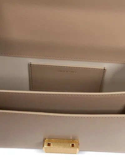 Golden Goose Deluxe Brand Structured Handbag With Gold-tone Clasp And Versatile Straps In Cappuccino