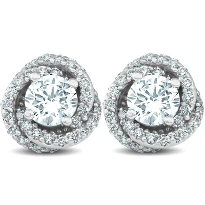 Pompeii3 1 3/4 Ct Halo Diamond Studs Sprial 10.9mm Womens Earrings 14k White Gold In Multi