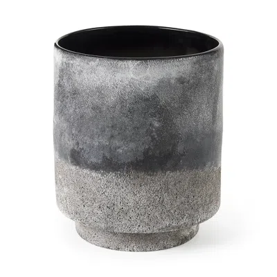 Homezia 9" Black Brown And Gray Ombre Textured Ceramic Vase