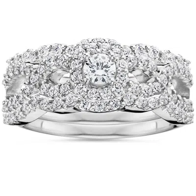 Pompeii3 1 1/10ct Diamond Engagement Bridal Wedding Ring Set 10k White Gold In Multi