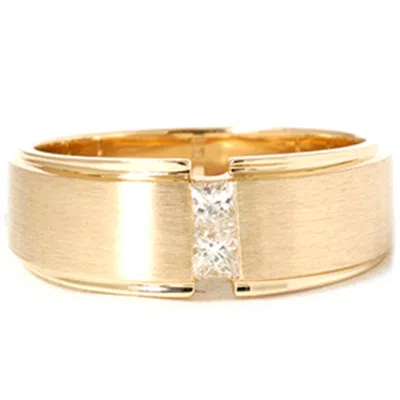 Pompeii3 Mens Gold Princess Cut Diamond Brushed Wedding Ring In Multi