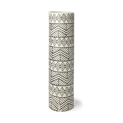 Homezia 17" Ceramic Cream Geometric Cylinder Table Vase