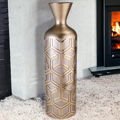 Homezia 22" Gold And Brown Geometric Polyresin Floor Vase