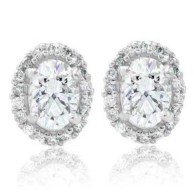 Pompeii3 1/2ct Tw Oval Shape Halo Diamond Studs 10k White Or Yellow Gold Earrings In White