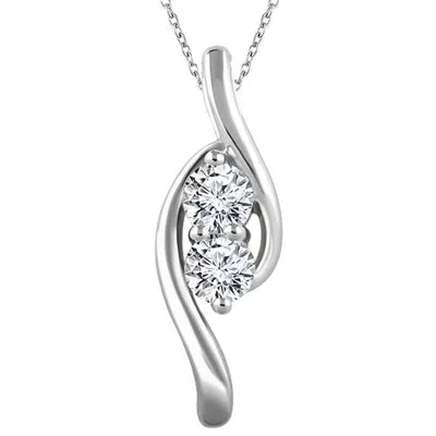 Pompeii3 Forever Us Two Stone Diamond Pendant 3/8 Carat 10k White Gold & 18" Chain In Multi