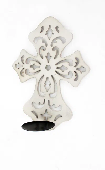Homezia 15.5 X 5 X 11 White Wooden Cross - Candle Holder Sconce