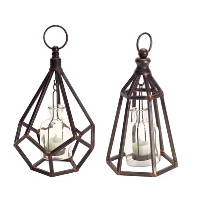 Homezia Set Of Two Copper Flameless Floor Tealight Candle Holder