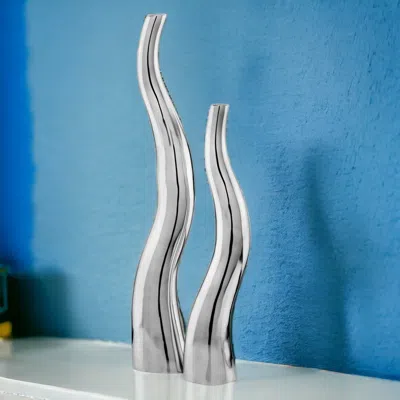Homezia Set Of 2 Modern Tall Silver Squiggly Vases