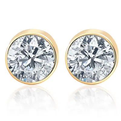Pompeii3 1.50ct Round Brilliant Cut Natural Diamond Stud Earrings In 14k Gold Round Bezel Setting In Gold