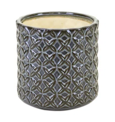 Homezia Gray And Brown Set Of Two Clay 7.20346 Ounce Round Pot Planter