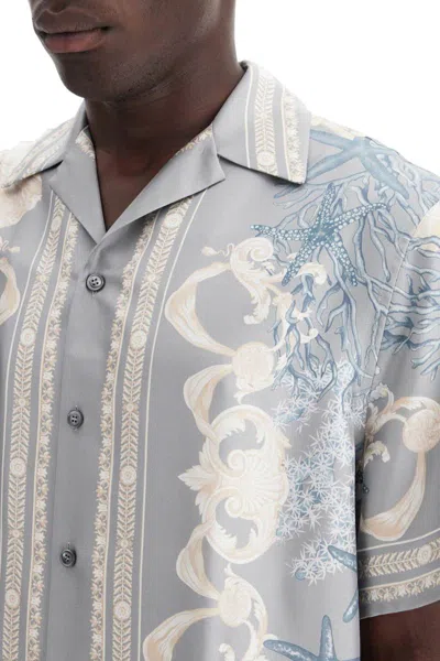 Shop Versace Baroque Printed Silk Bowling Shirt Set For The In Grey