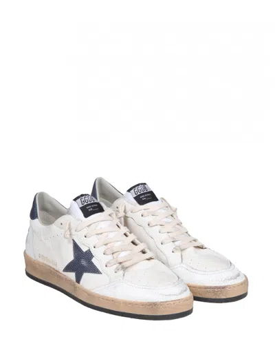 Shop Golden Goose Leather Sneakers In White/blue