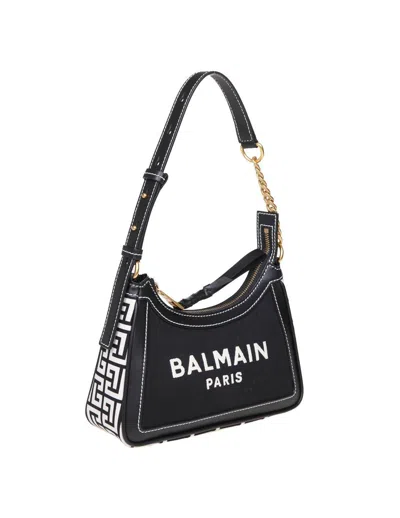 Shop Balmain Canvas Shoulder Bag In Ivoire/noir