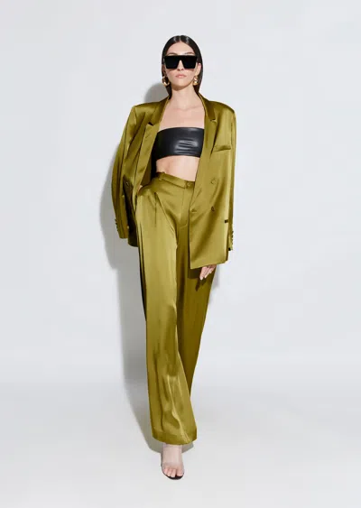 Lapointe Satin Relaxed Pleated Pant In Moss