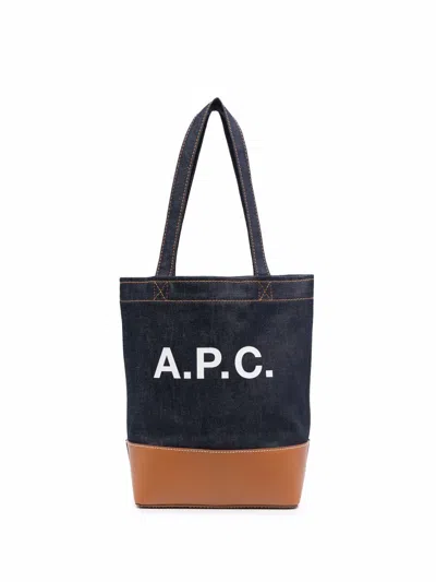 A.p.c. Two-tone Denim And Leather Axelle Shopping Bag In Blue