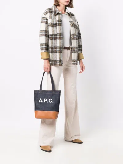 A.p.c. Two-tone Denim And Leather Axelle Shopping Bag In Blue