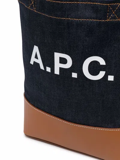 A.p.c. Two-tone Denim And Leather Axelle Shopping Bag In Blue