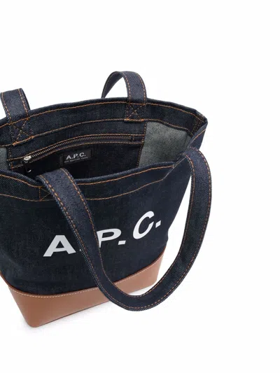 A.p.c. Two-tone Denim And Leather Axelle Shopping Bag In Blue