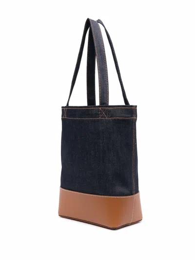 A.p.c. Two-tone Denim And Leather Axelle Shopping Bag In Blue