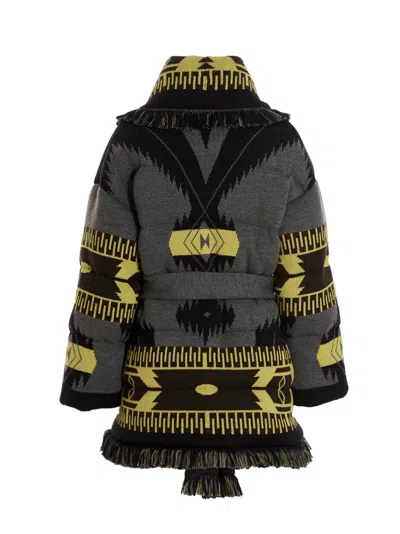 Alanui Icon Belted Fringed Quilted Wool-jacquard Down Jacket