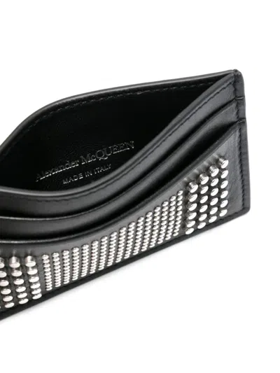 Alexander Mcqueen Black Card-holder With Silver-finished Studs In Leather Man