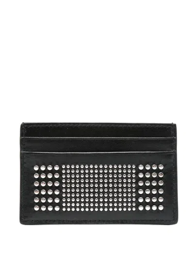 Alexander Mcqueen Black Card-holder With Silver-finished Studs In Leather Man