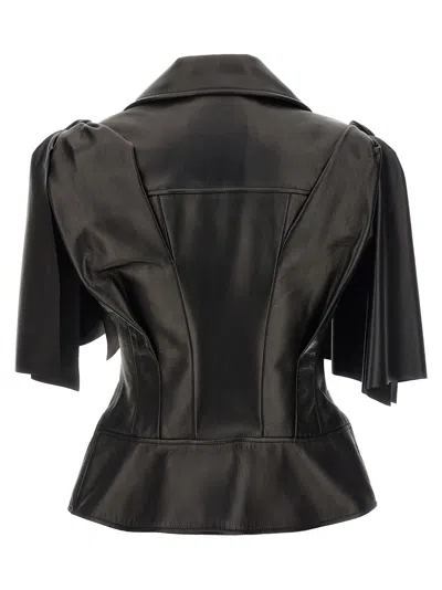 Alexander Mcqueen Women Sleeveless Leather Jacket With Knotted Drapery