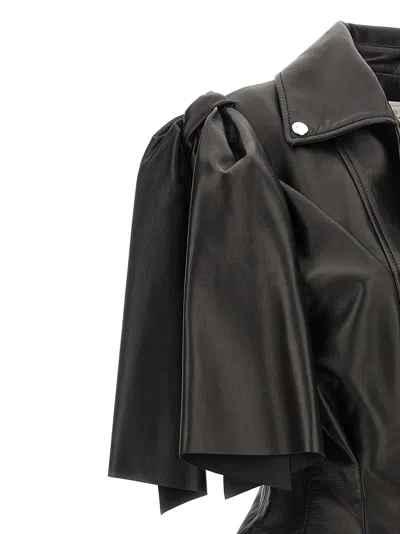 Alexander Mcqueen Women Sleeveless Leather Jacket With Knotted Drapery