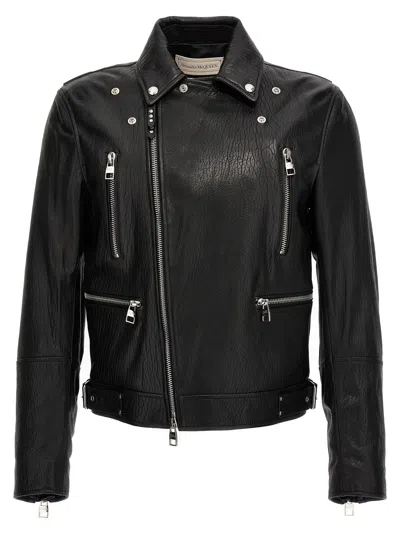 Alexander Mcqueen Slim-fit Zip-detailed Leather Biker Jacket