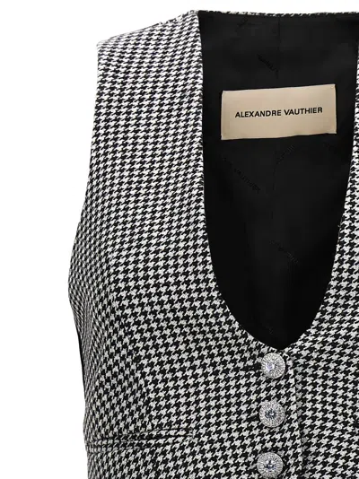 Alexandre Vauthier Houndstooth Pattern V-neck Sleeveless Waistcoat With Adjustable Back Strap