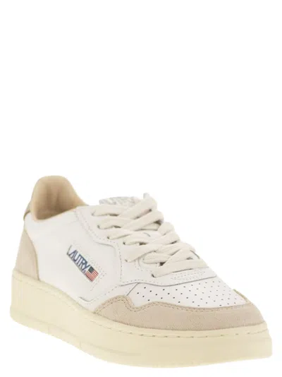 Autry White And Gold Leather And Suede Medalist Low Sneakers In White
