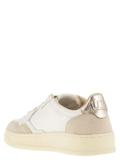 Autry White And Gold Leather And Suede Medalist Low Sneakers In White