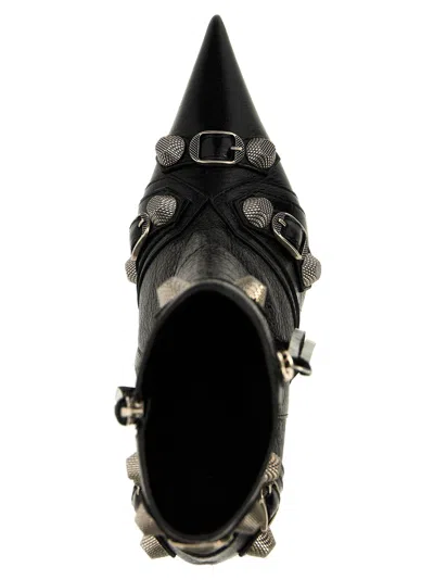 Balenciaga Womens Cagole Lambskin Buckle Zip Ankle Booties In Black