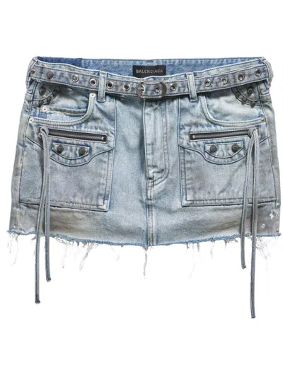 Balenciaga Studded Denim Cagole Mini Skirt