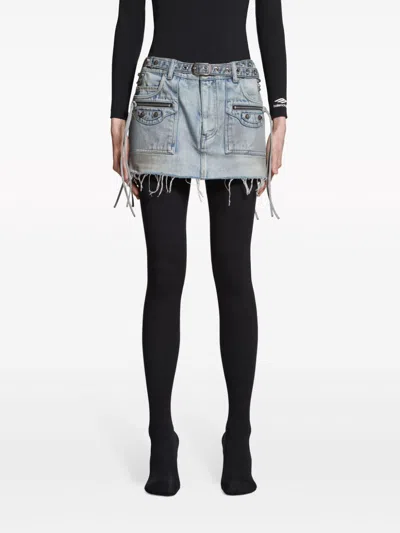 Balenciaga Studded Denim Cagole Mini Skirt