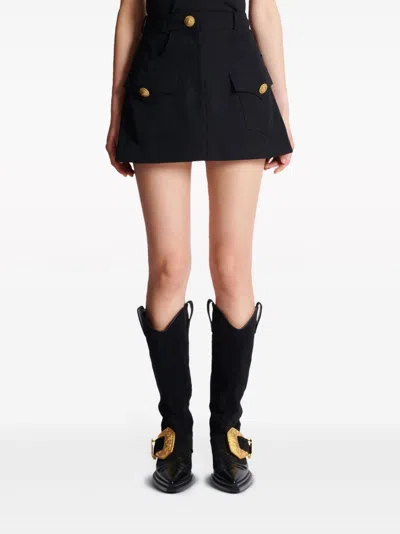 Shop Balmain Buttoned Wool Mini Skirt