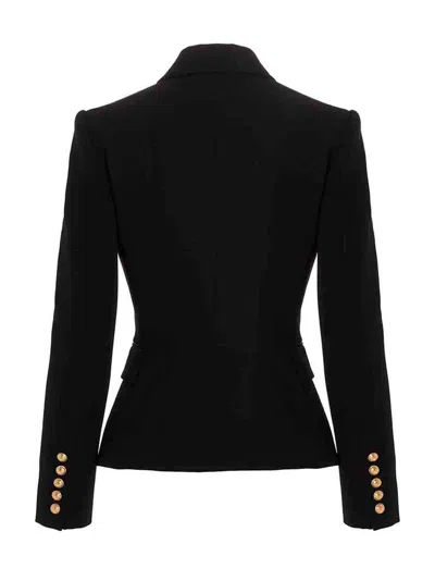 Balmain Black Double-breasted Jacket With Branded Buttons And Asymmetric Cut In Wool Woman